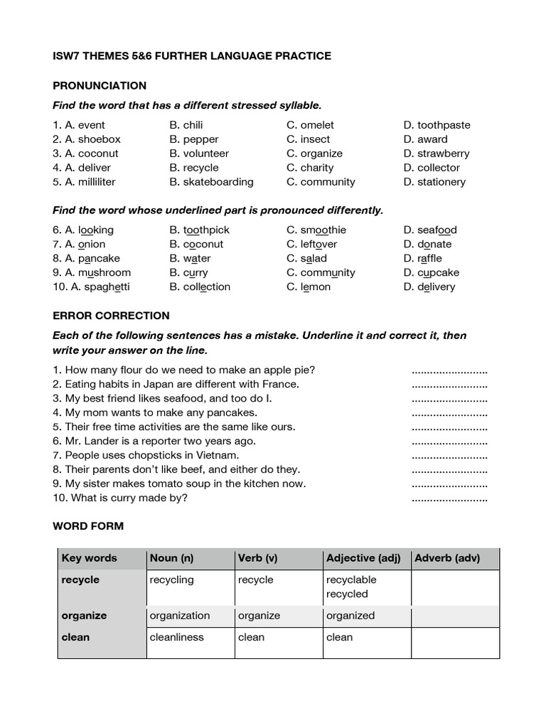 SW7 Themes5&6-Further Practice | PDF | Verb | Adverb