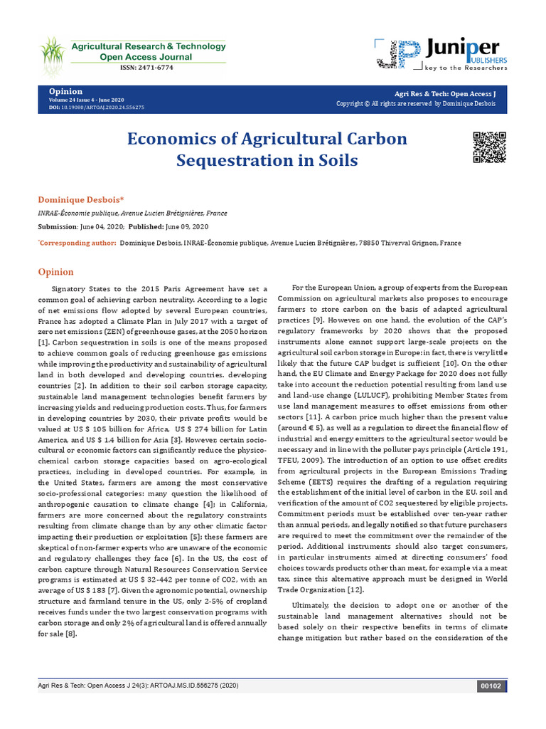 Economics of Agricultural Carbon Sequestration in | PDF | Human Impact ...