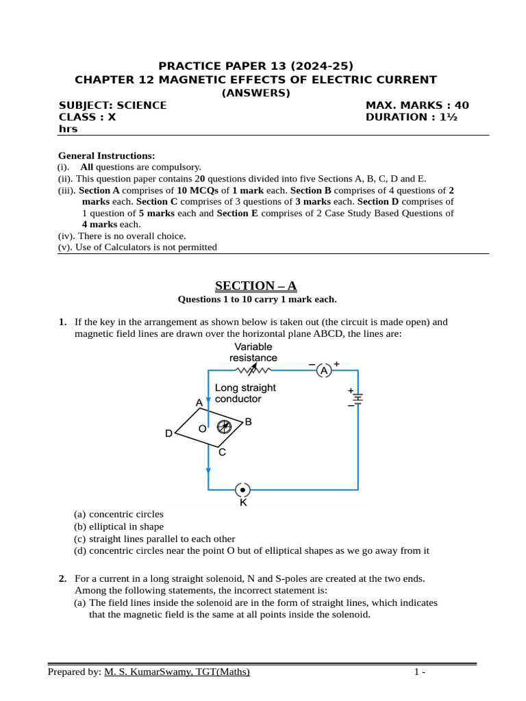Science Class X Chapter 12 Magnetic Effects of Electric Current ...