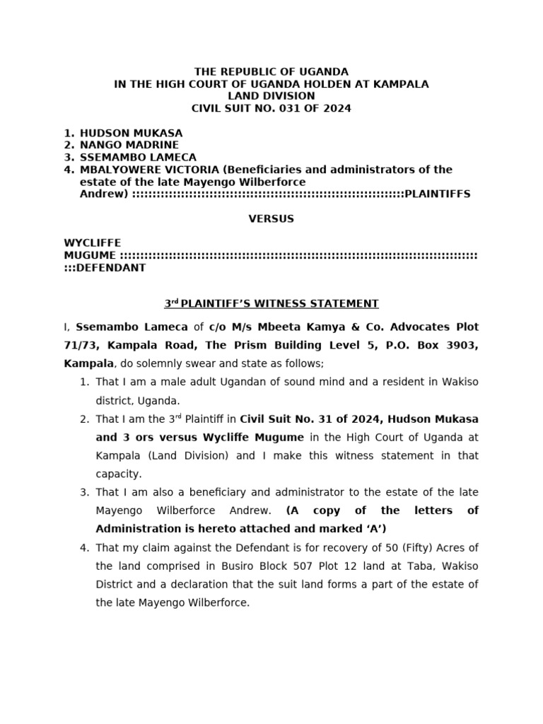 Witness Statement - Ssemambo | PDF | Chess | Chess Theory