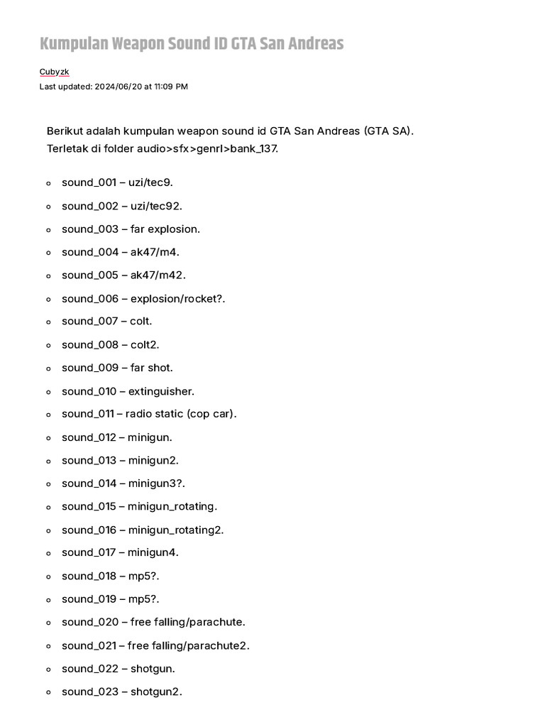 Kumpulan Weapon Sound ID GTA San Andreas - Cubyzk | PDF | Projectile ...