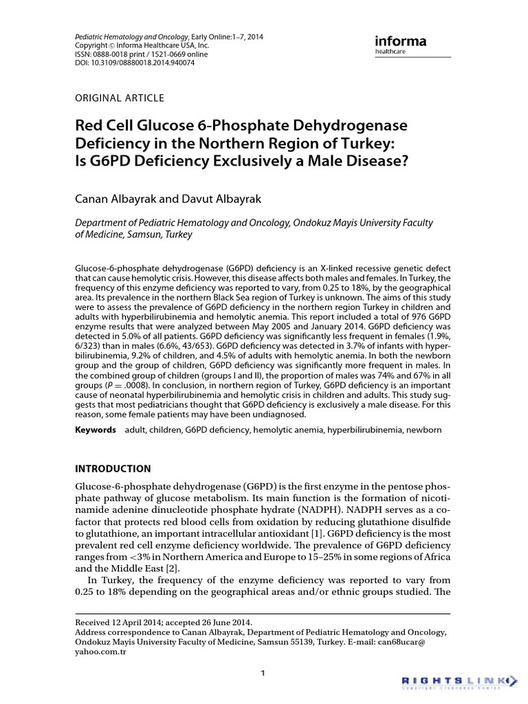 Red Cell Glucose 6-Phosphate Dehydrogenase Deficiency in The Northern ...