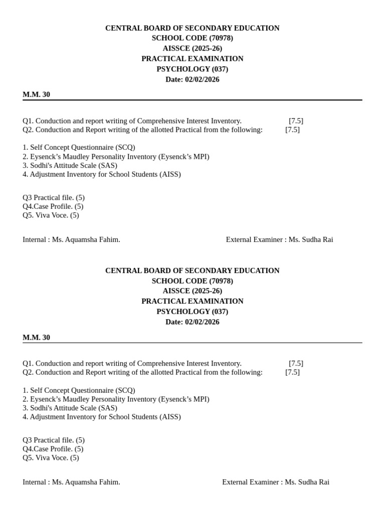 Practical Question Paper 2026 | PDF