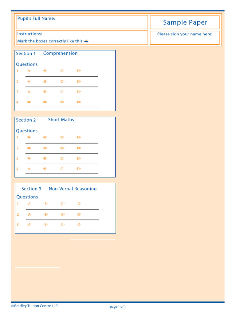 Mock Sample MC Answer Sheet | PDF
