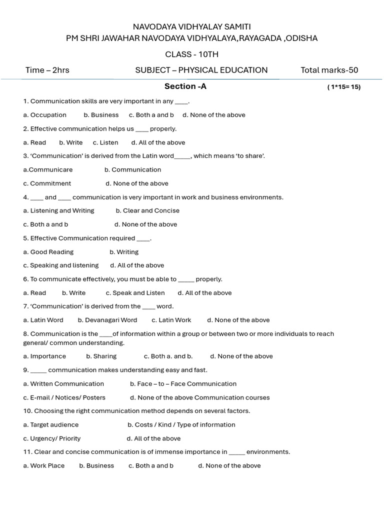 Class 10 TH Phe | PDF | Communication | Human Communication