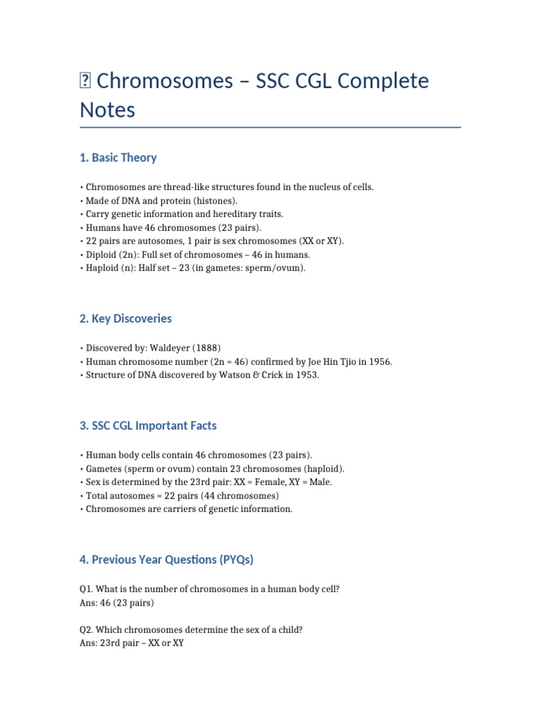Chromosome SSC CGL Notes | PDF
