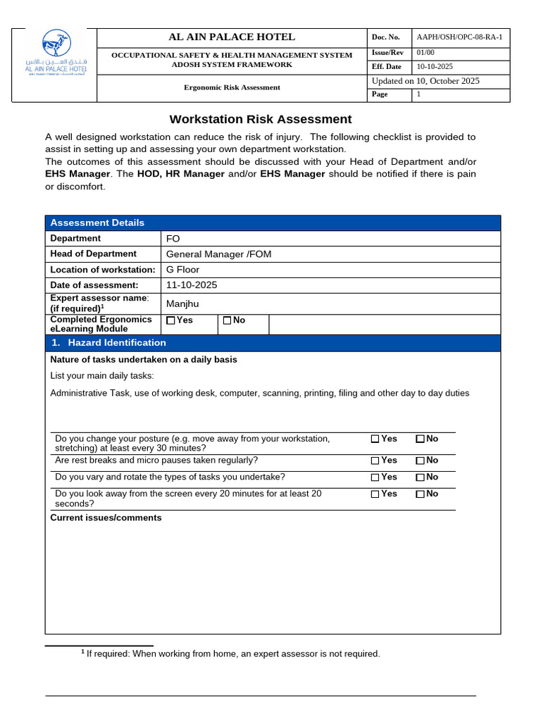 6.3. Ergonomic Risk Assessment - FO | PDF | Chair | Computer Keyboard