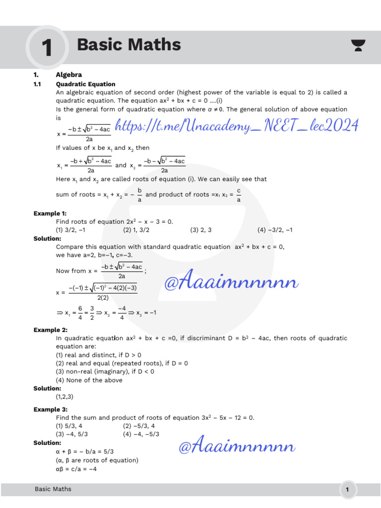 Basic Maths (1) - Signed | PDF | Quadratic Equation | Equations
