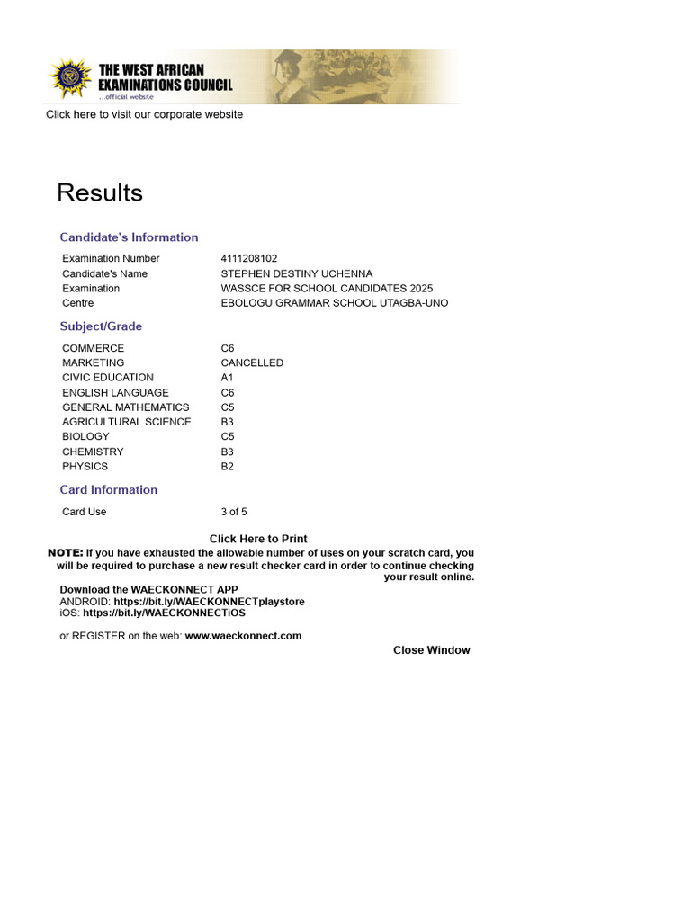 Waecdirect Results | PDF