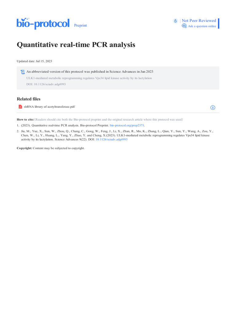 Quantitative Real-Time PCR Analysis | PDF