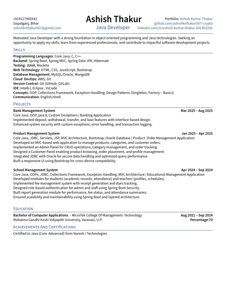 Ashish Thakur Resume | PDF | Java (Programming Language) | Spring Framework