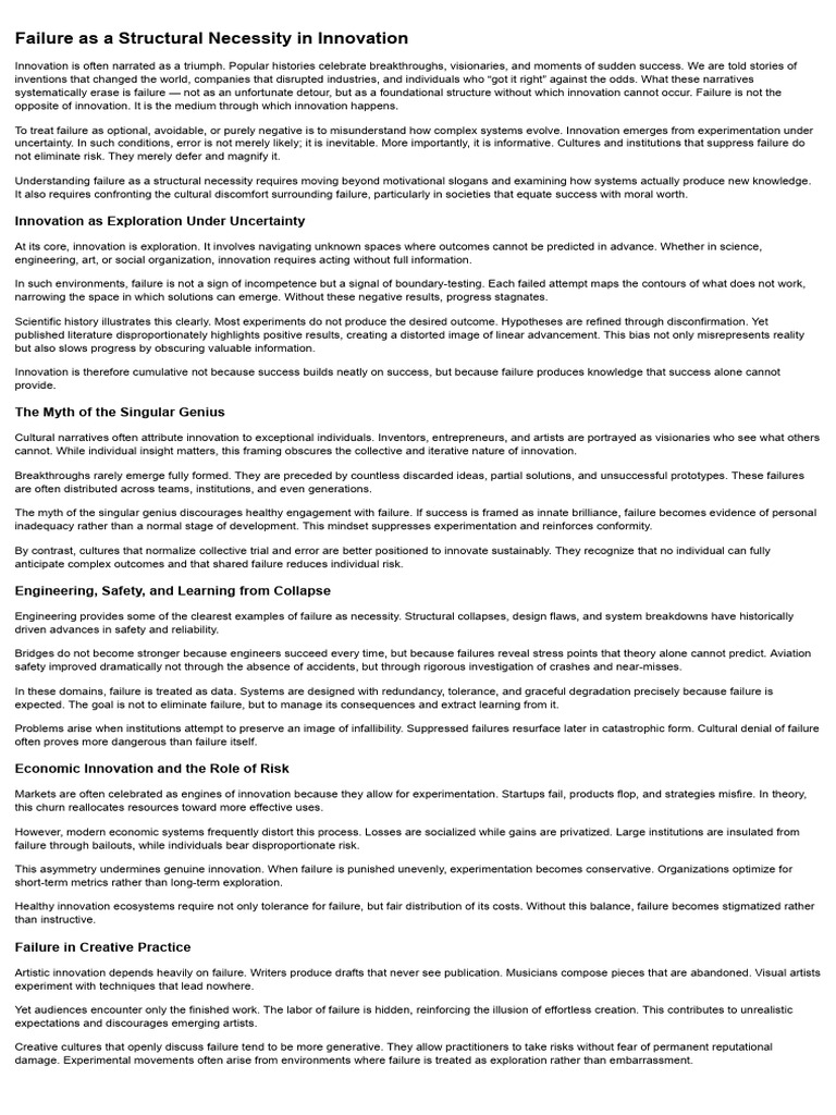 Failure As A Structural Necessity in Innovation | PDF | Risk | Innovation