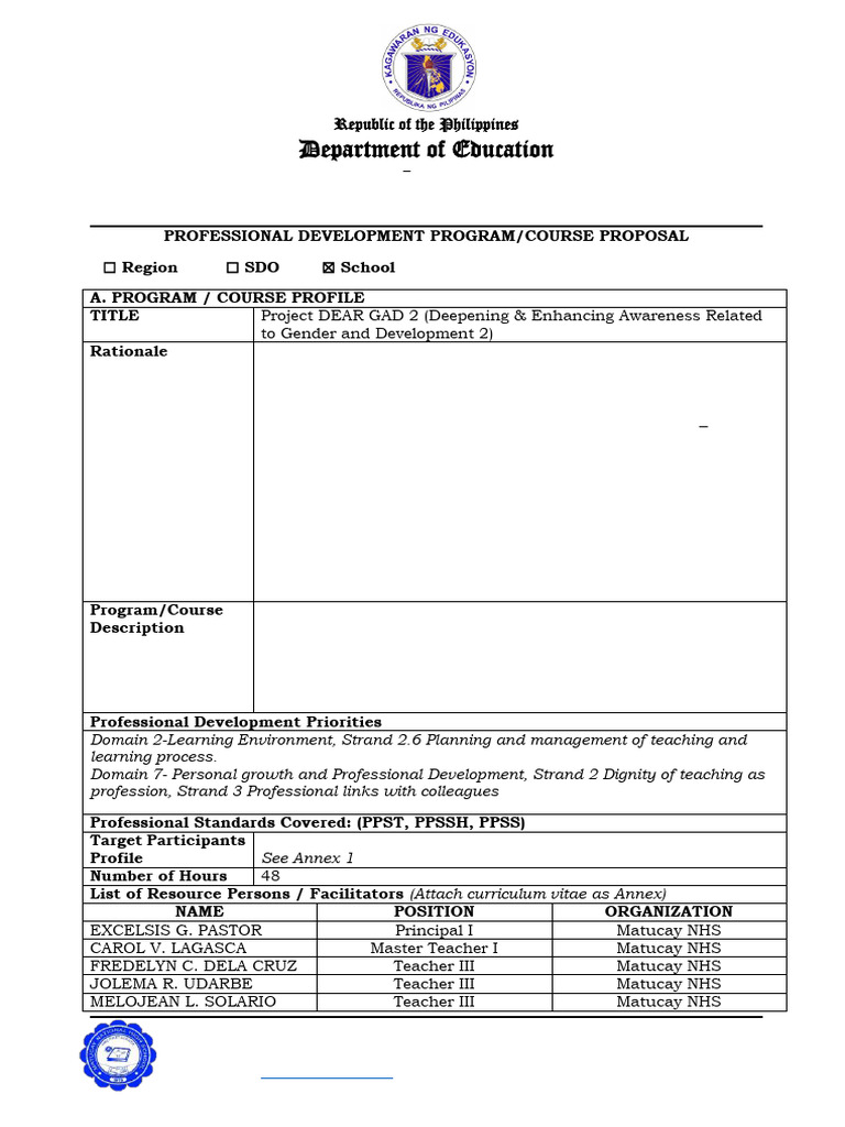 Professional Development Program - Course Proposal-Matucay Nhs | PDF ...