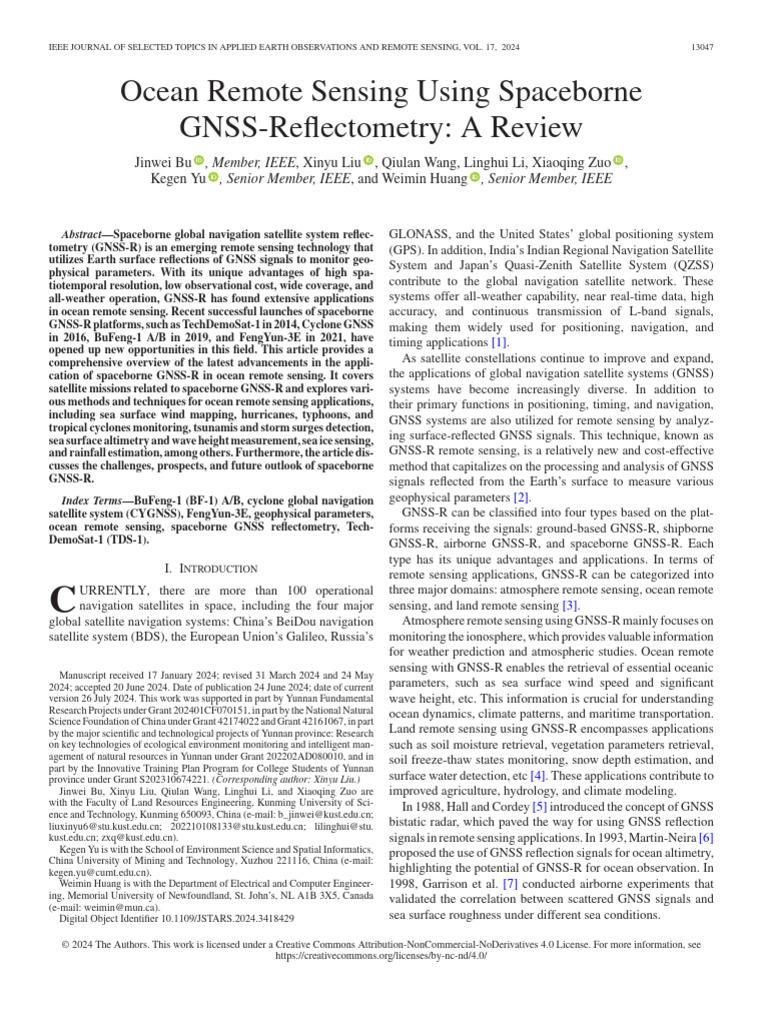 Ocean Remote Sensing Using Spaceborne GNSS-Reflectometry A Review | PDF ...