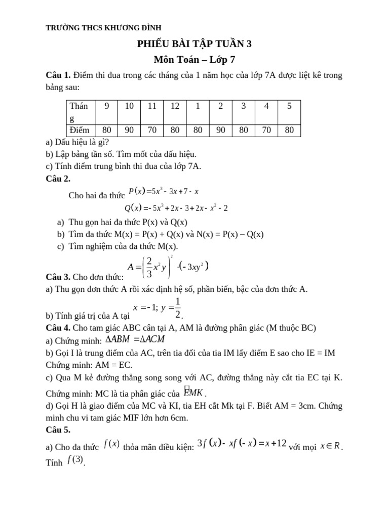 BT Toán 7 (T3) | PDF