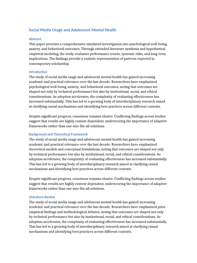 Social Media Usage and Adolescent Mental Health | PDF | Methodology ...