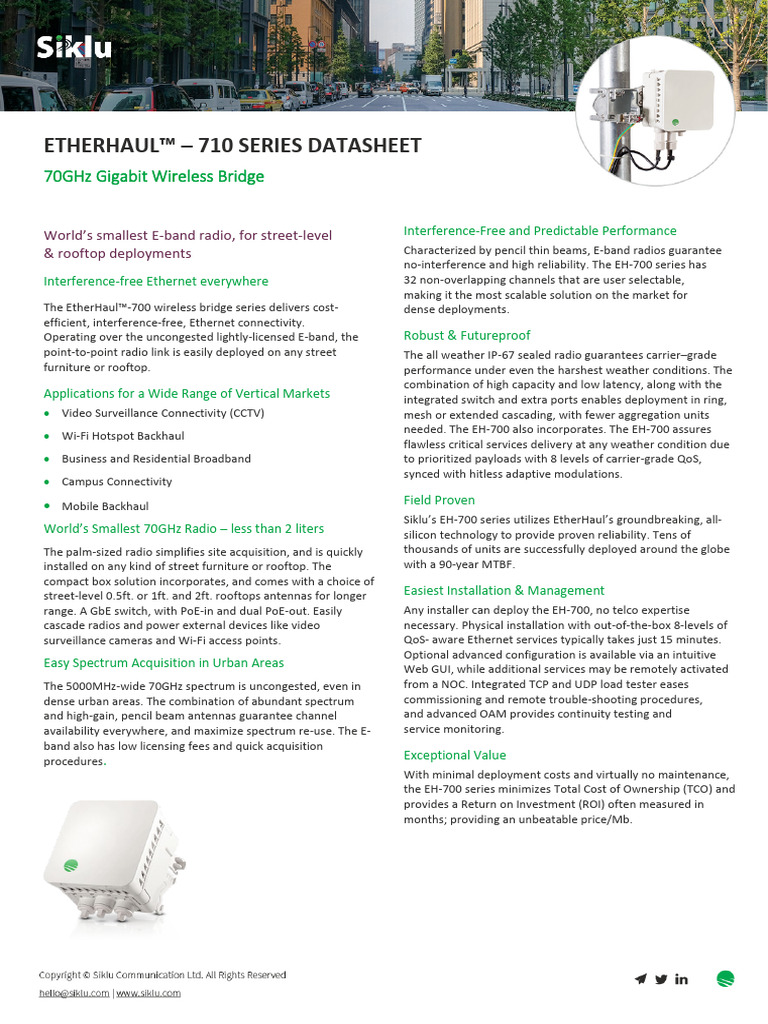 EtherHaul 710 Datasheet | PDF | Wi Fi | Radio Spectrum