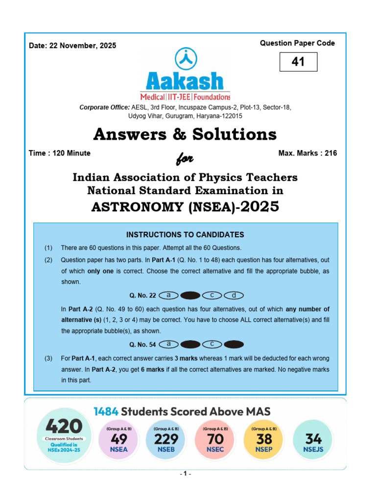 NSEA 2025-26 - (Answers & Solutions) | PDF | Stars | Constellation