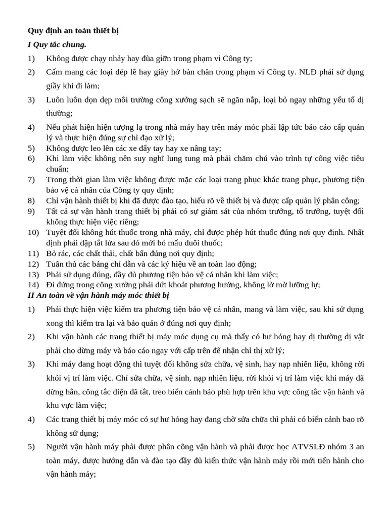 Quy Dinh An Toan Thiet Bi | PDF