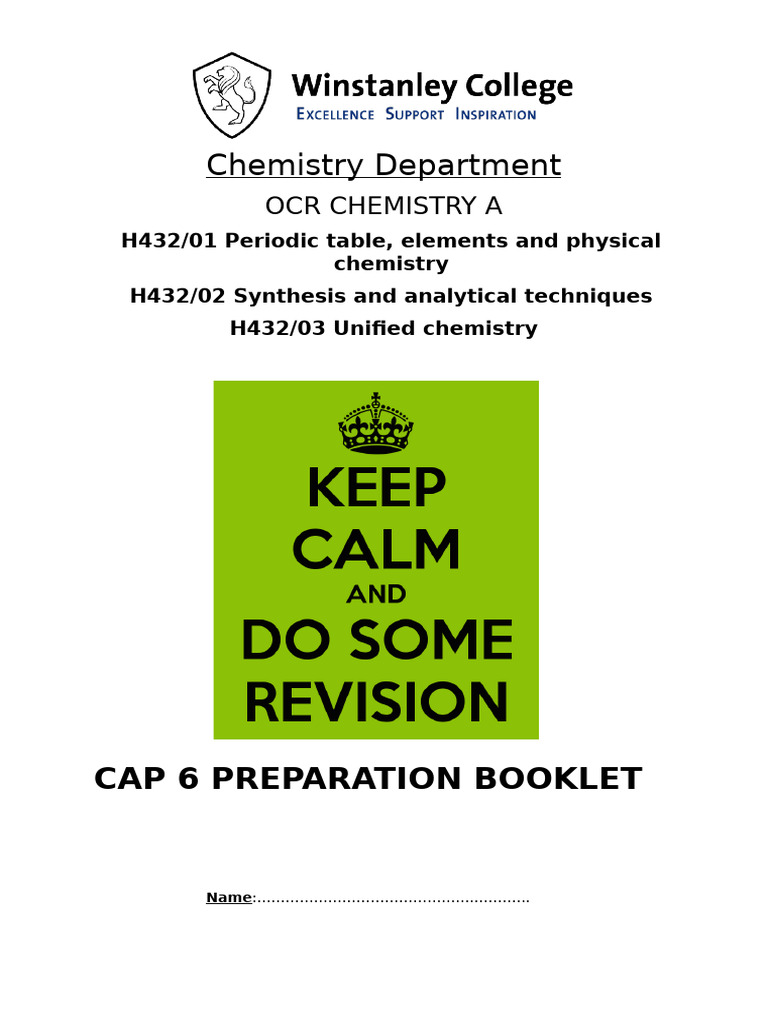 CAP 6 Prep Booklet ANSWERS | PDF | Chlorine | Redox