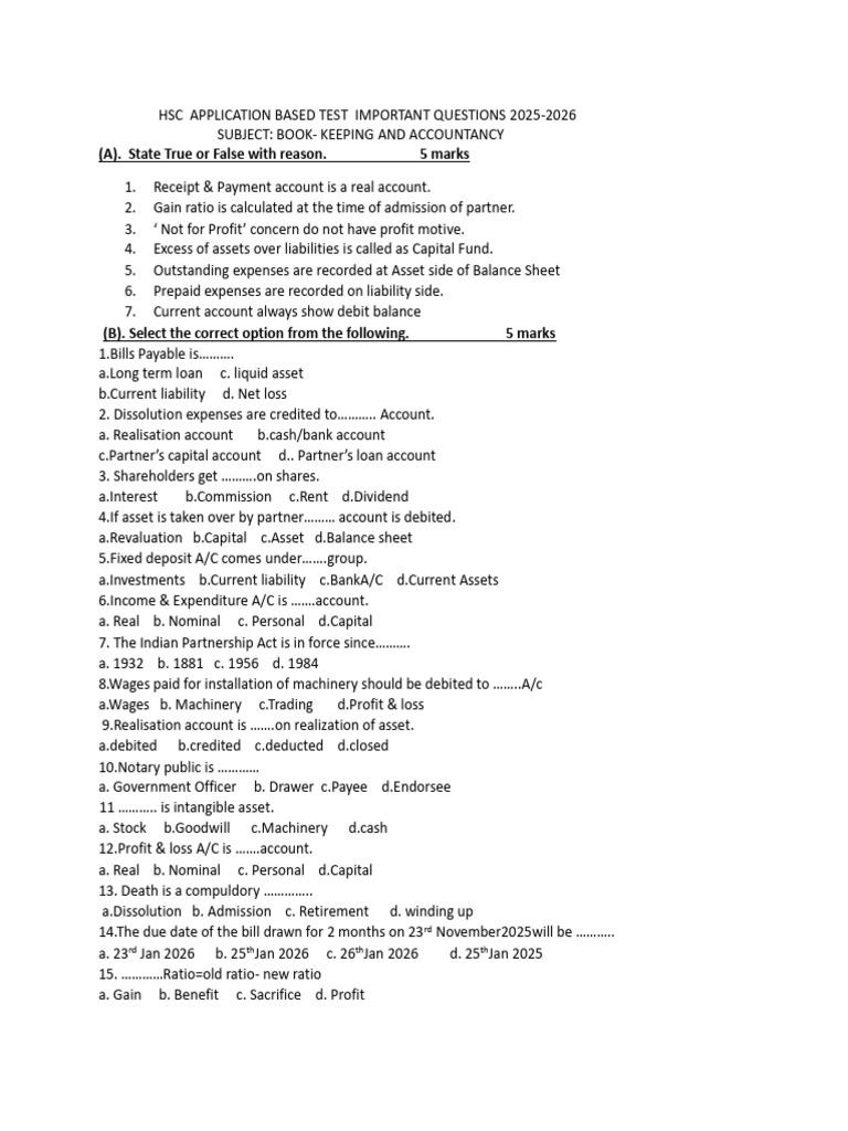 ACCOUNTS ABT Practice Questions.2026 | PDF | Debits And Credits | Expense