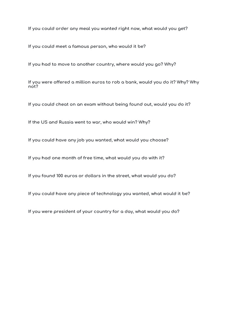 Second Conditional Speaking Questions | PDF