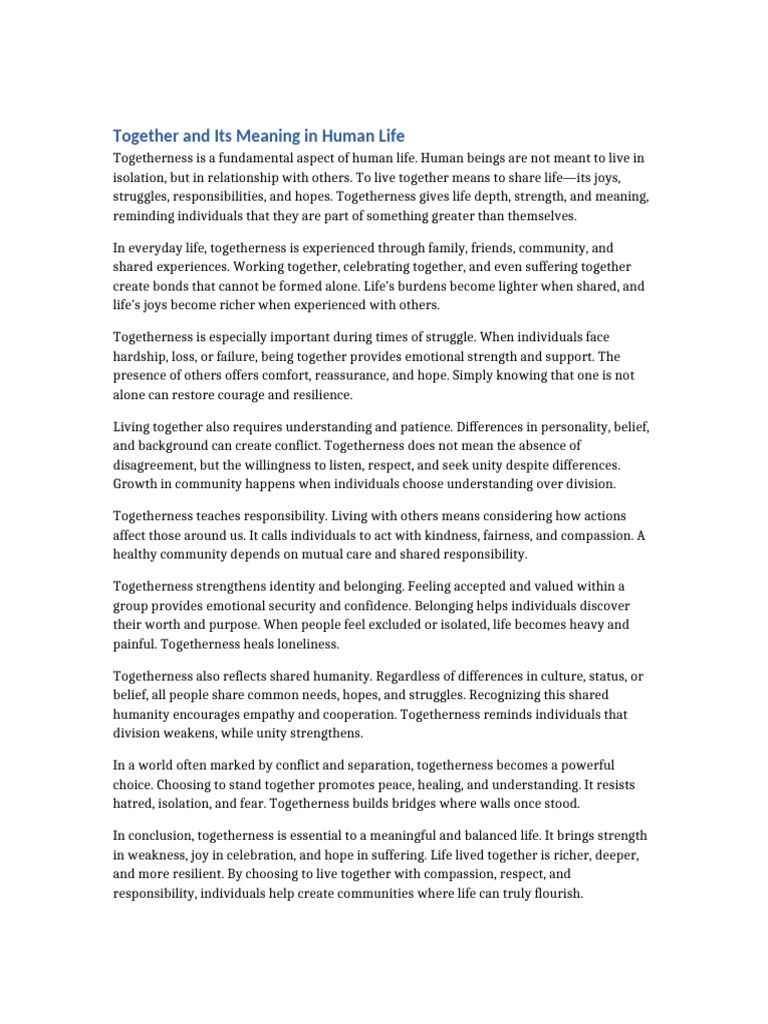 Together and Its Meaning in Human Life | PDF | Compassion ...