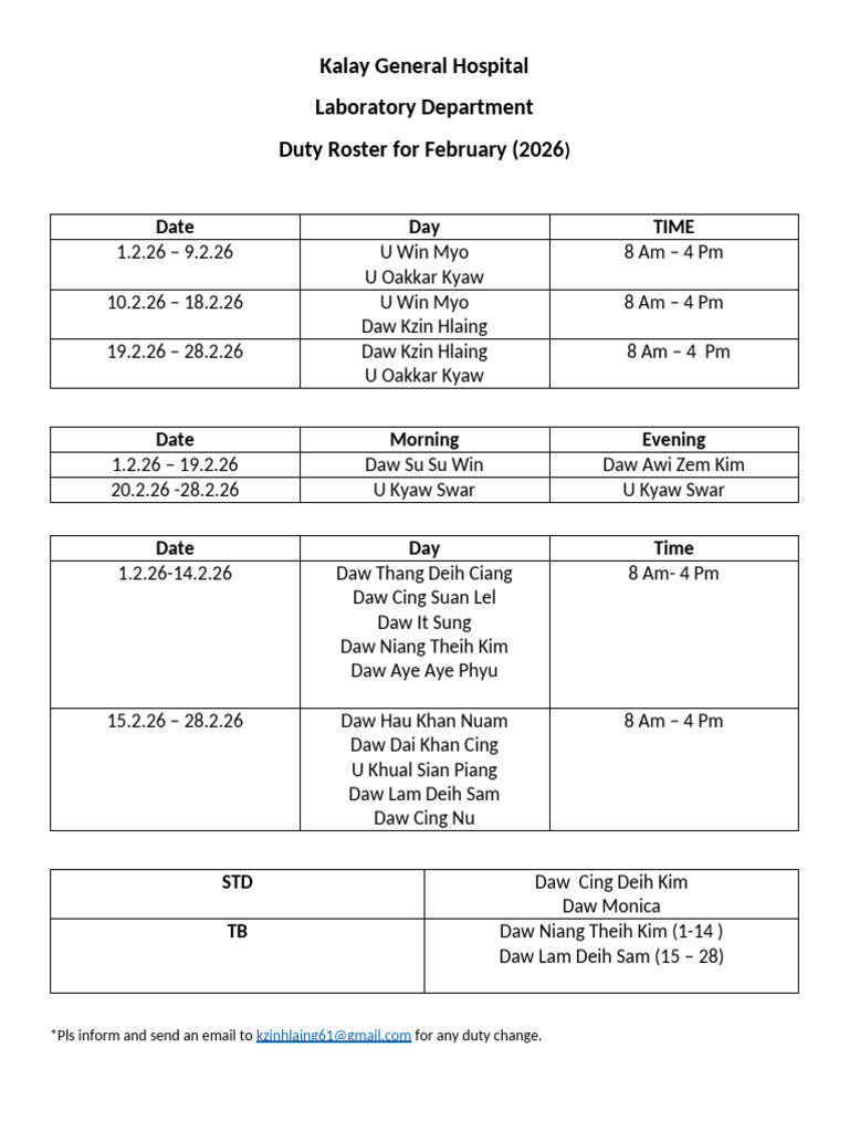 Duty Roster Feb 2026 | PDF