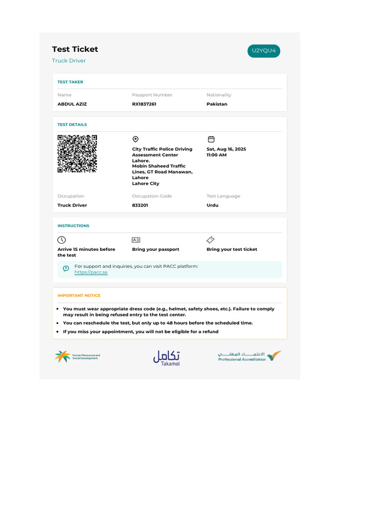 ABDUL AZIZ Truck Driver Ticket 625295 | PDF