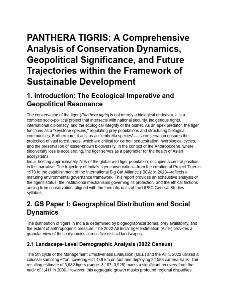 Tiger Conservation UPSC Mains Analysis | PDF | Tiger | Conservation Biology