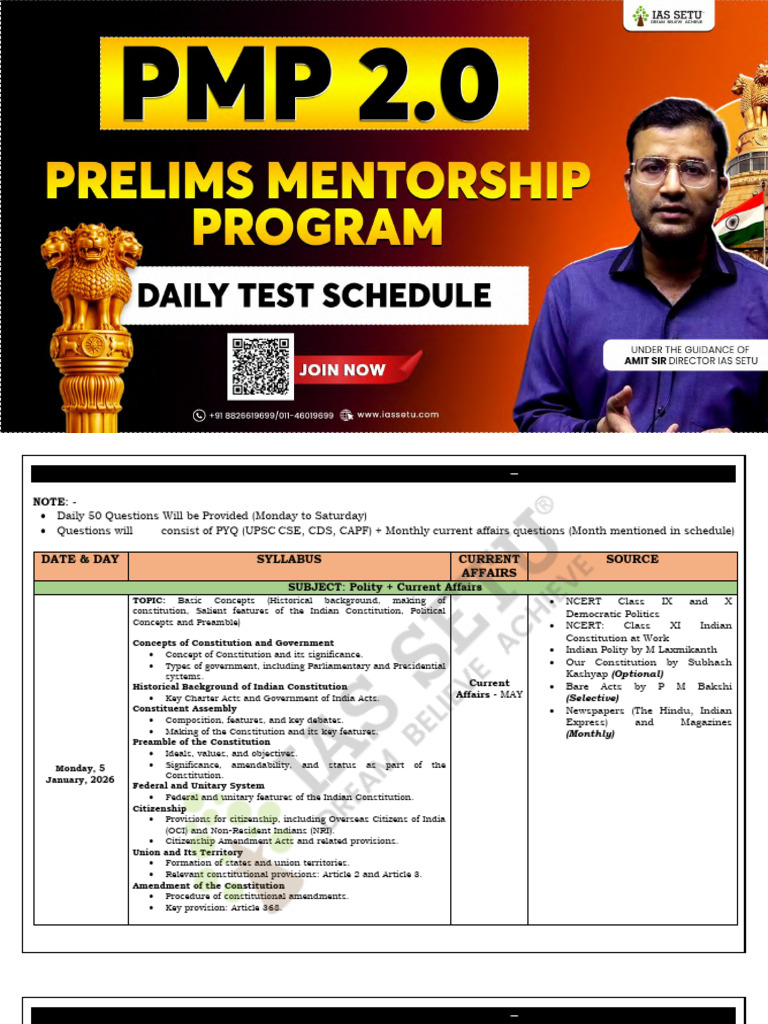 PMP Daily Test Schedule For Upsc 2026 (Iassetu) | PDF | Agriculture ...