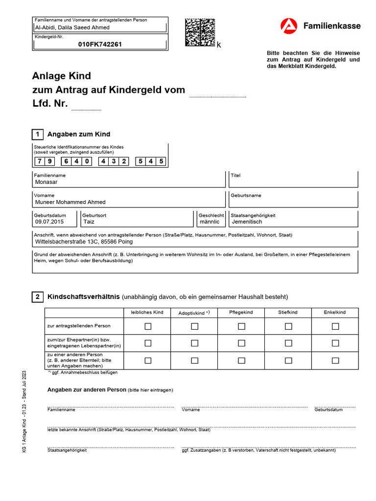 2-Anlage Kindergeld - Muneer | PDF