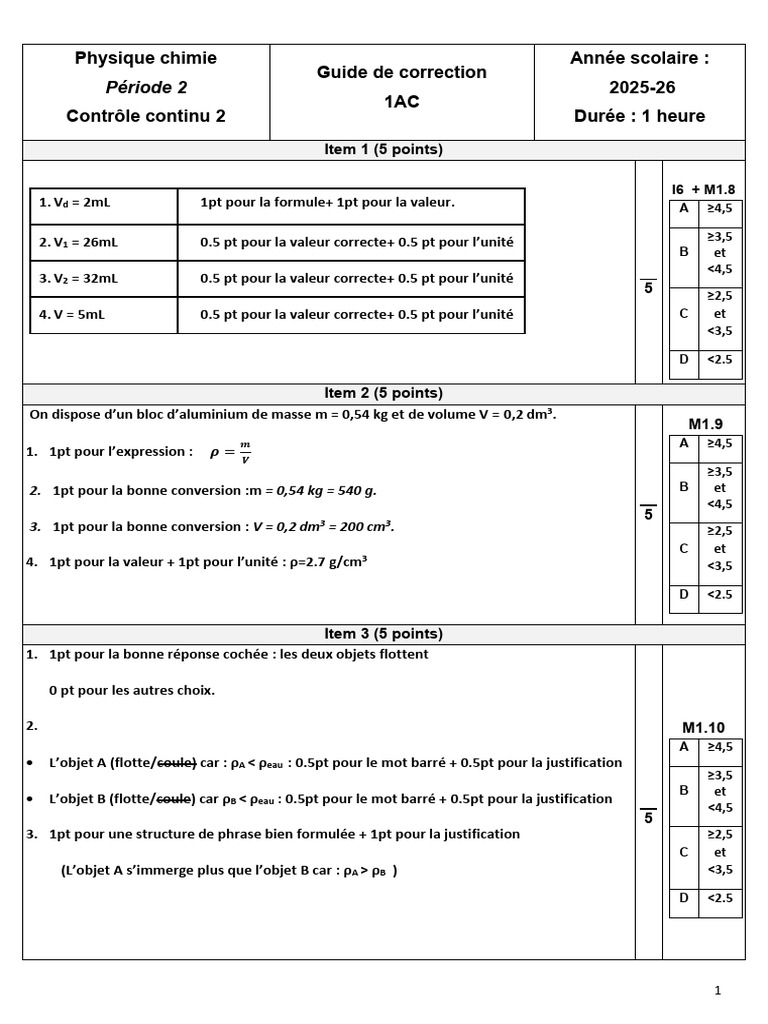 PC1-Période 2 - Guide de Correction | PDF