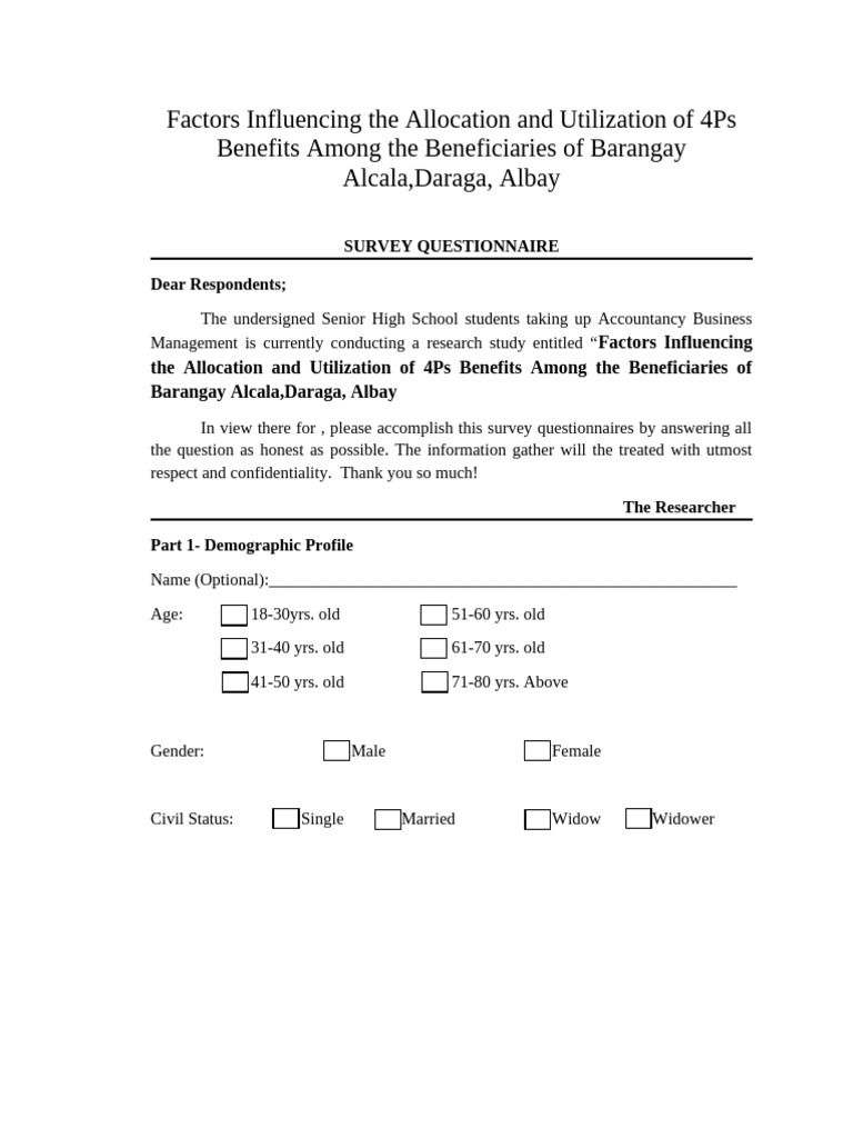 4Ps Survey Questionnaire | PDF | Questionnaire