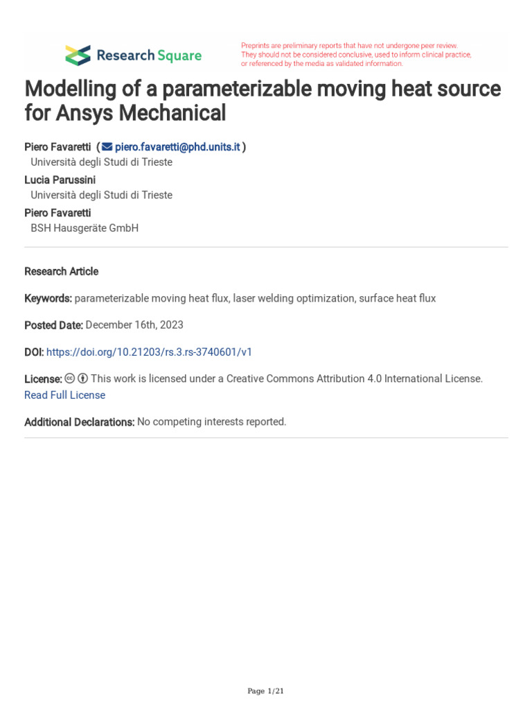 Modelling of A Parameterizable Moving Heat Source | PDF | Heat | Welding