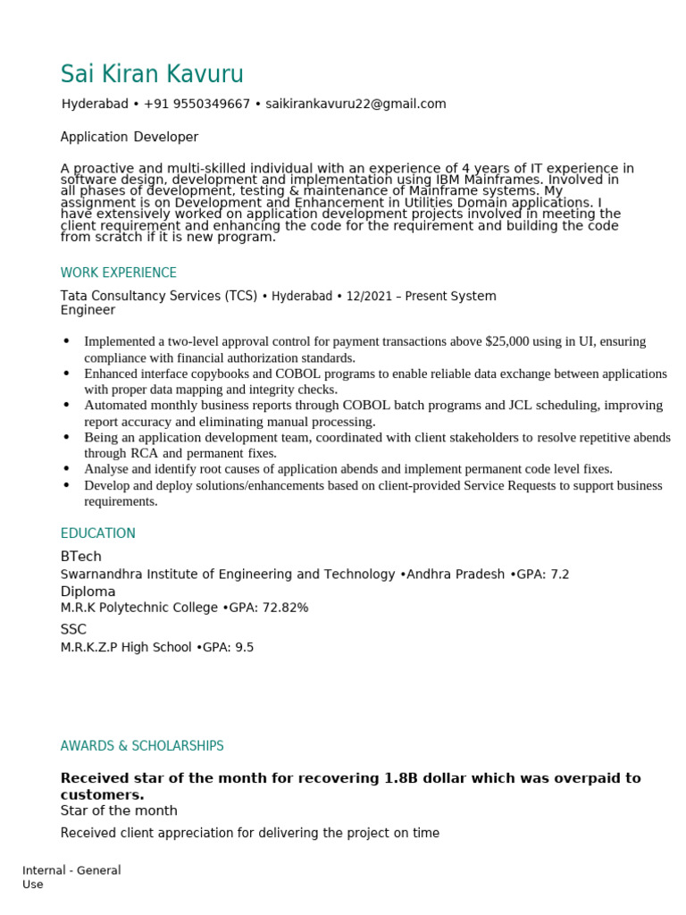 Saikiran Mainframe Resume (1) 4 | PDF | Software Development ...