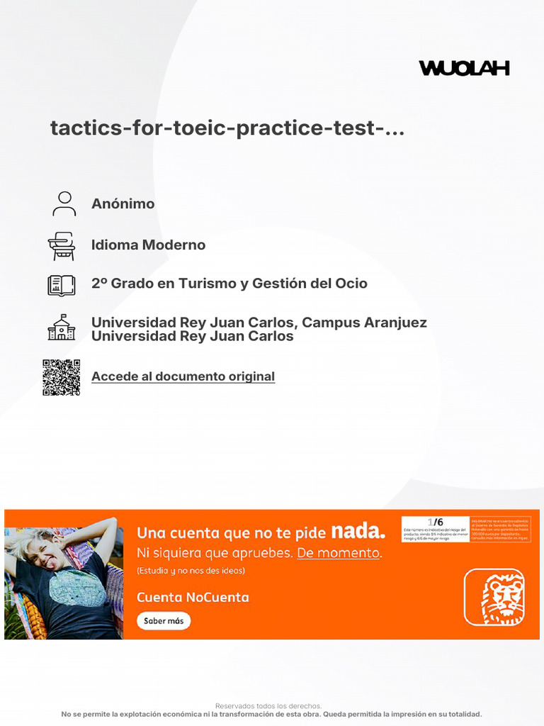 Wuolah Free Tactics For Toeic Practice Test 1 | PDF