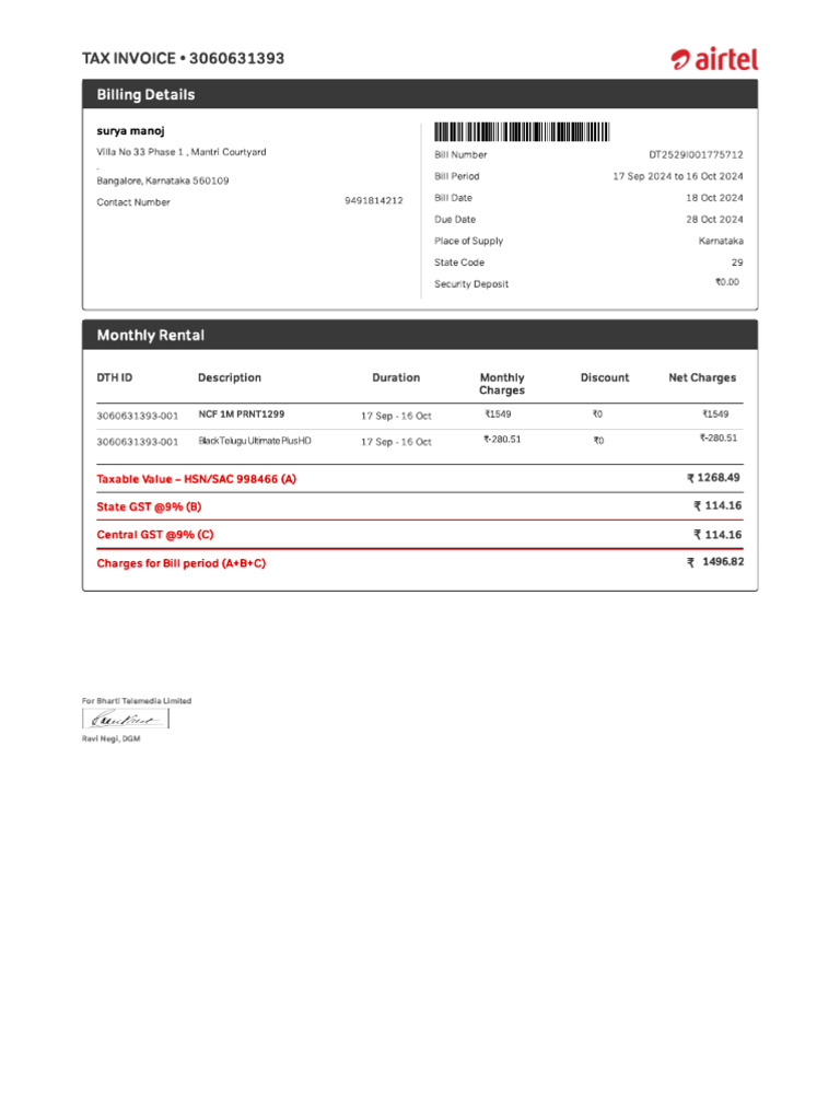 Oct 2024 Invoice | PDF