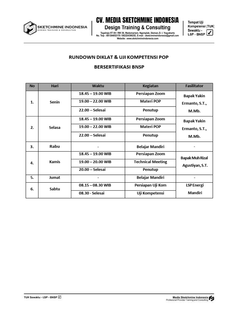 Rundown Diklat & Uji Kompetensi Pop Batch 223 | PDF