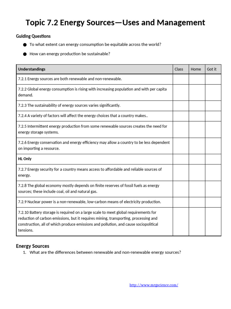 Subtopic 7.2 Energy Sources Workbook | PDF | Energy Development ...