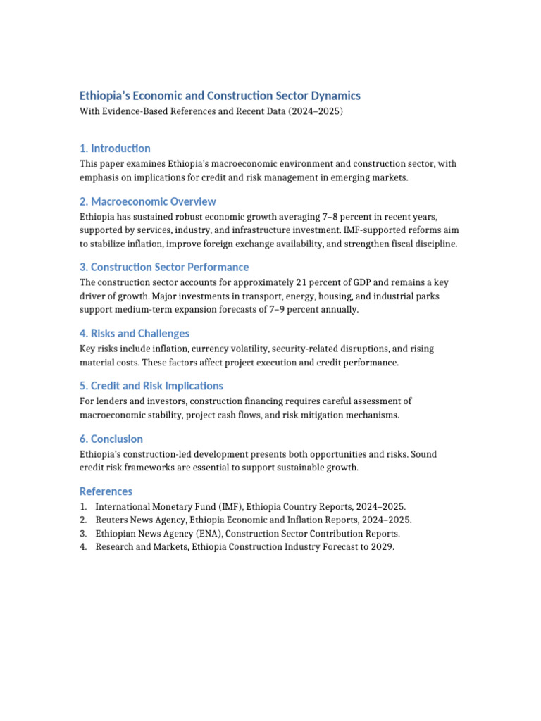 Ethiopia Economic and Construction Sector Paper | PDF