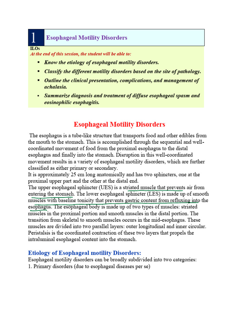 Esophageal Motility Disorders 2025 PDF | PDF | Esophagus | Clinical ...