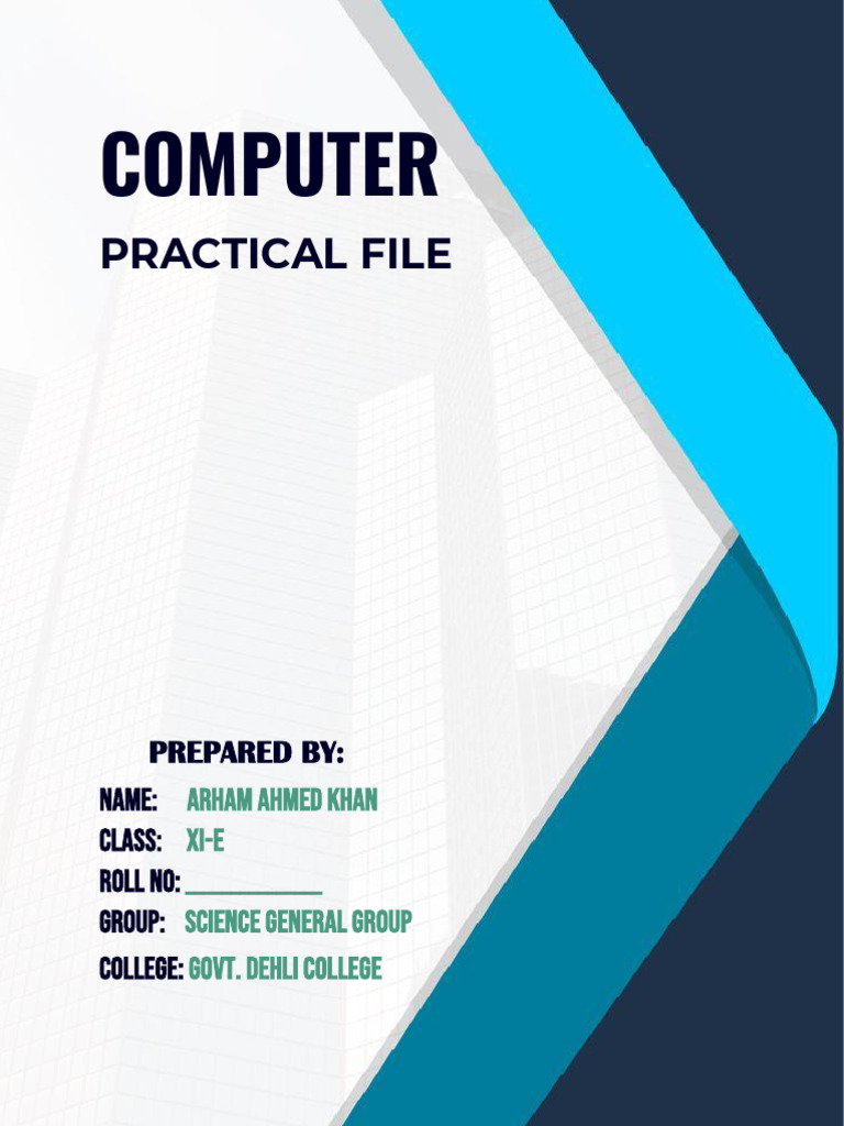 Arham Practical Cover Page | PDF | Spreadsheet | Computer Science