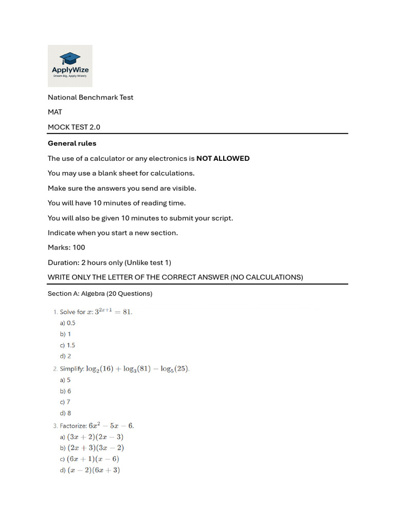 MAT Mock Test 2.0 | PDF
