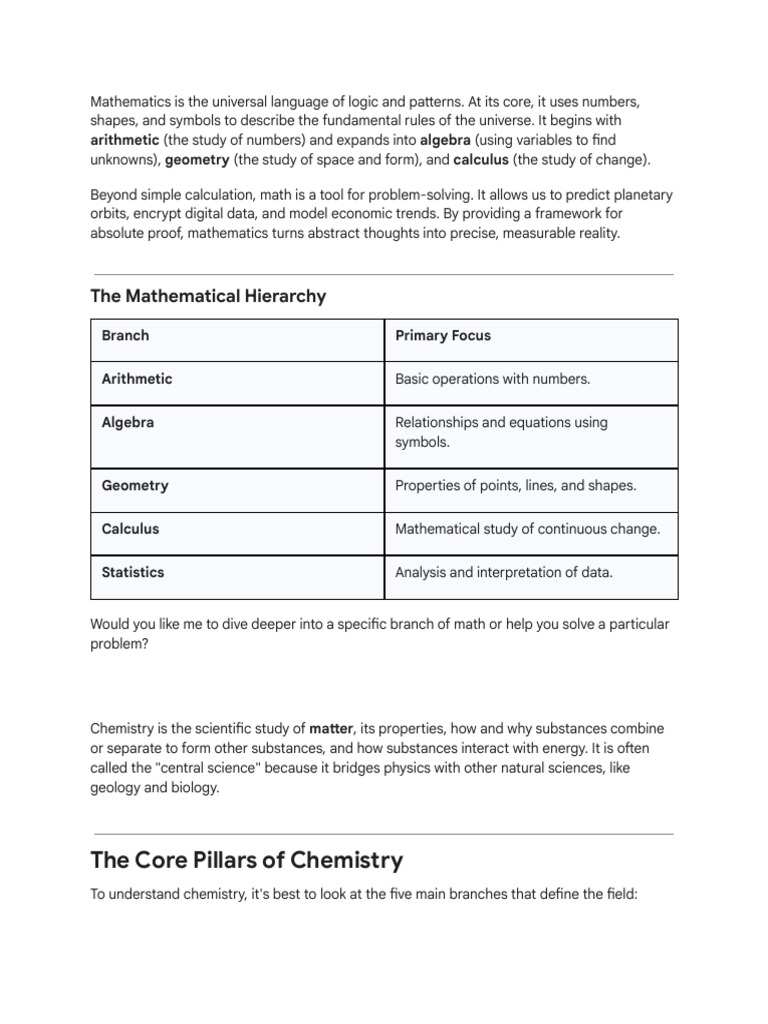 Math Explained - Branches and Applications | PDF | Chemistry | Molecules