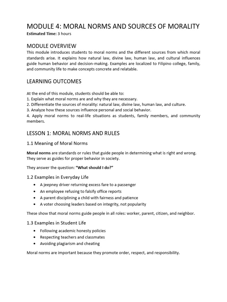Ethics Module 4 Moral Norms and Sources of Morality | PDF | Morality ...