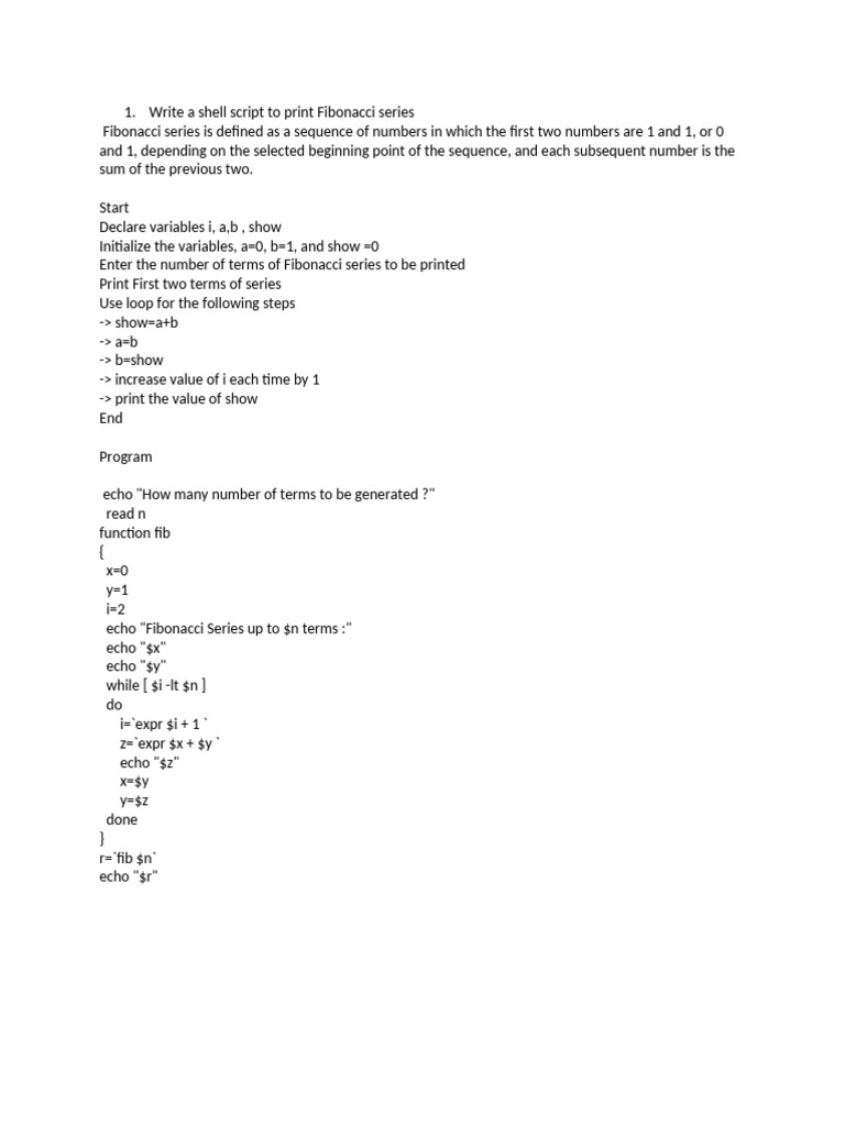 Write A Shell Script To Print Fibonacci Series | PDF