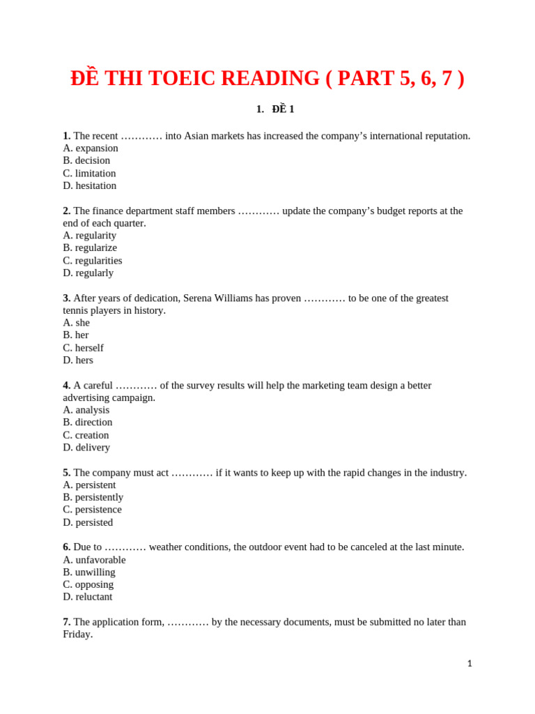 Đề Thi Toiec - Reading | PDF | Credit Card | Banks