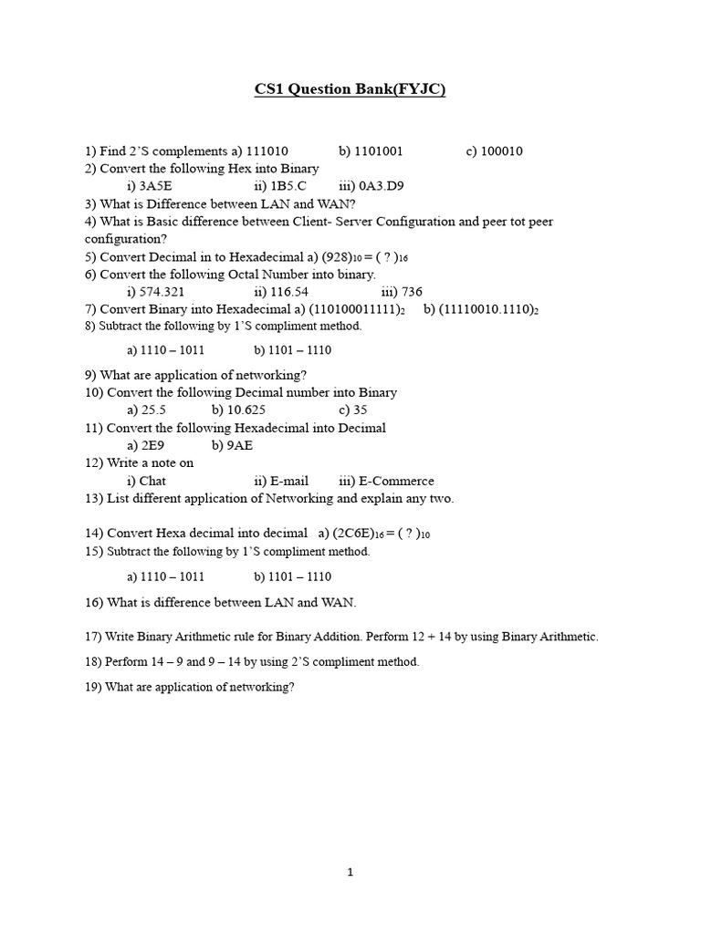 CS1 Question Bank | PDF