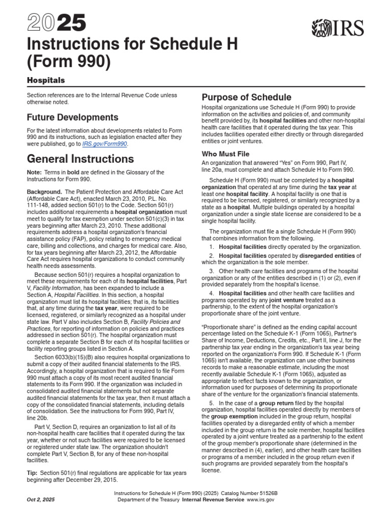 Instructions For Schedule H (Form 990) | PDF | Irs Tax Forms | Medicare ...